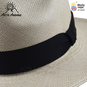 Ein Baumwollstrohhut mit einem Hutband – SCHWARZ mit Schlaufe oder Schleife auf dem schwarzen Band.