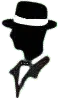 Eine Silhouette eines Mannes mit Hut.