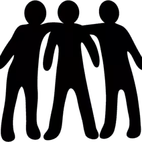 Drei Silhouetten von Menschen, die sich umarmen.