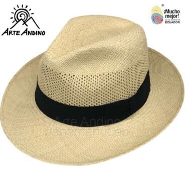 Un chapeau de paille avec un ruban noir.